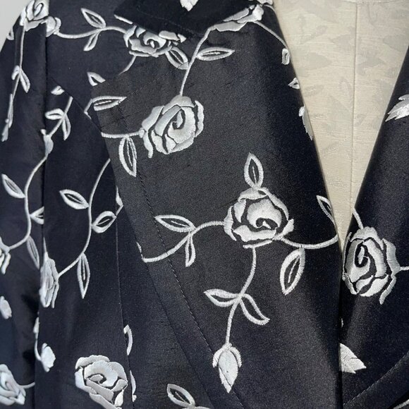 Corso De Roma Exclusivo Vintage Womens Jacket Size XL Black Floral Silk Satin - Picture 7 of 16